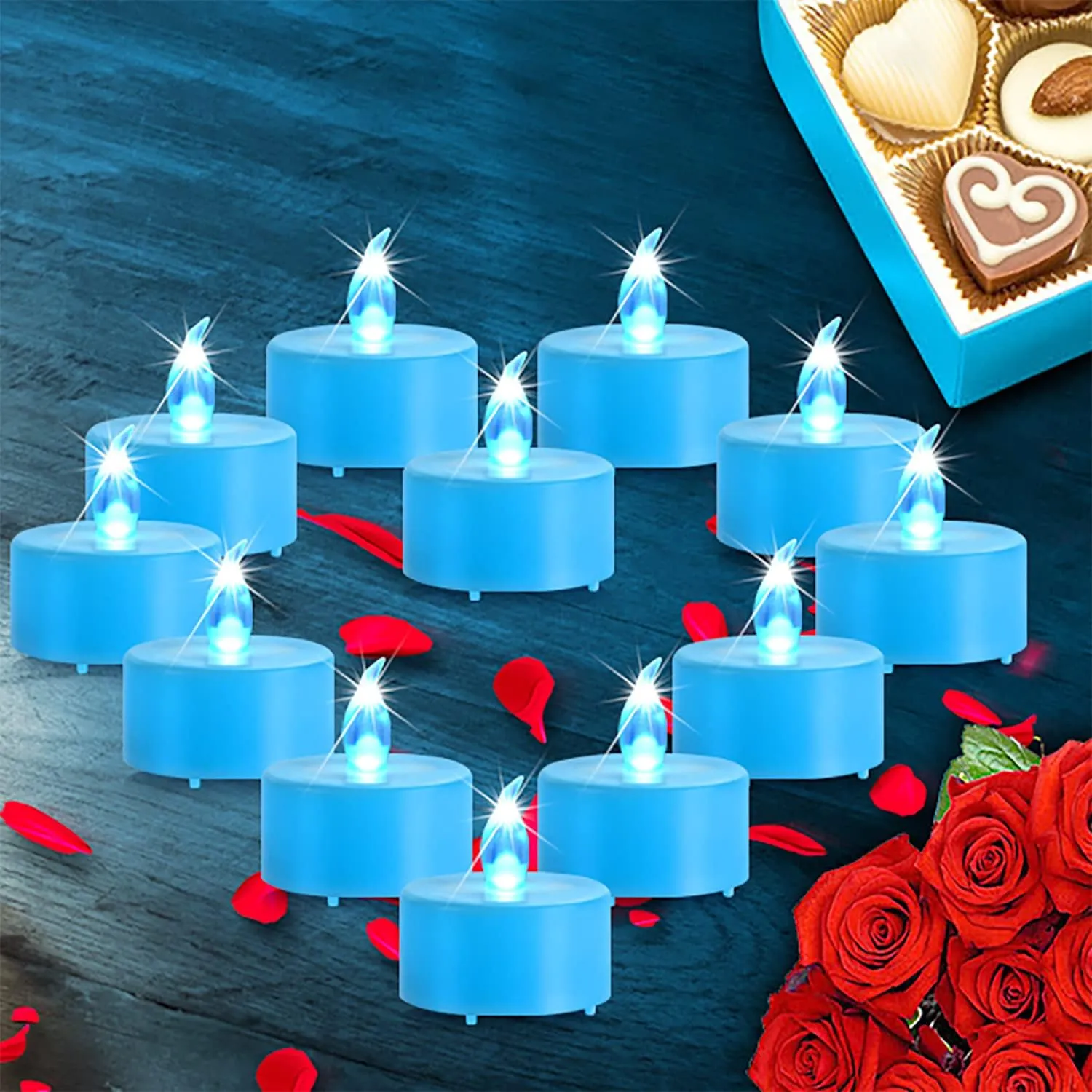Nancia Tea Lights, 100PACK Blue Flameless LED Tea Lights Candles, Flickering Warm Yellow, 200 Hours Battery-Powered Tea Light, Ideal Party, Wedding, Birthday, Gifts Home Decoration