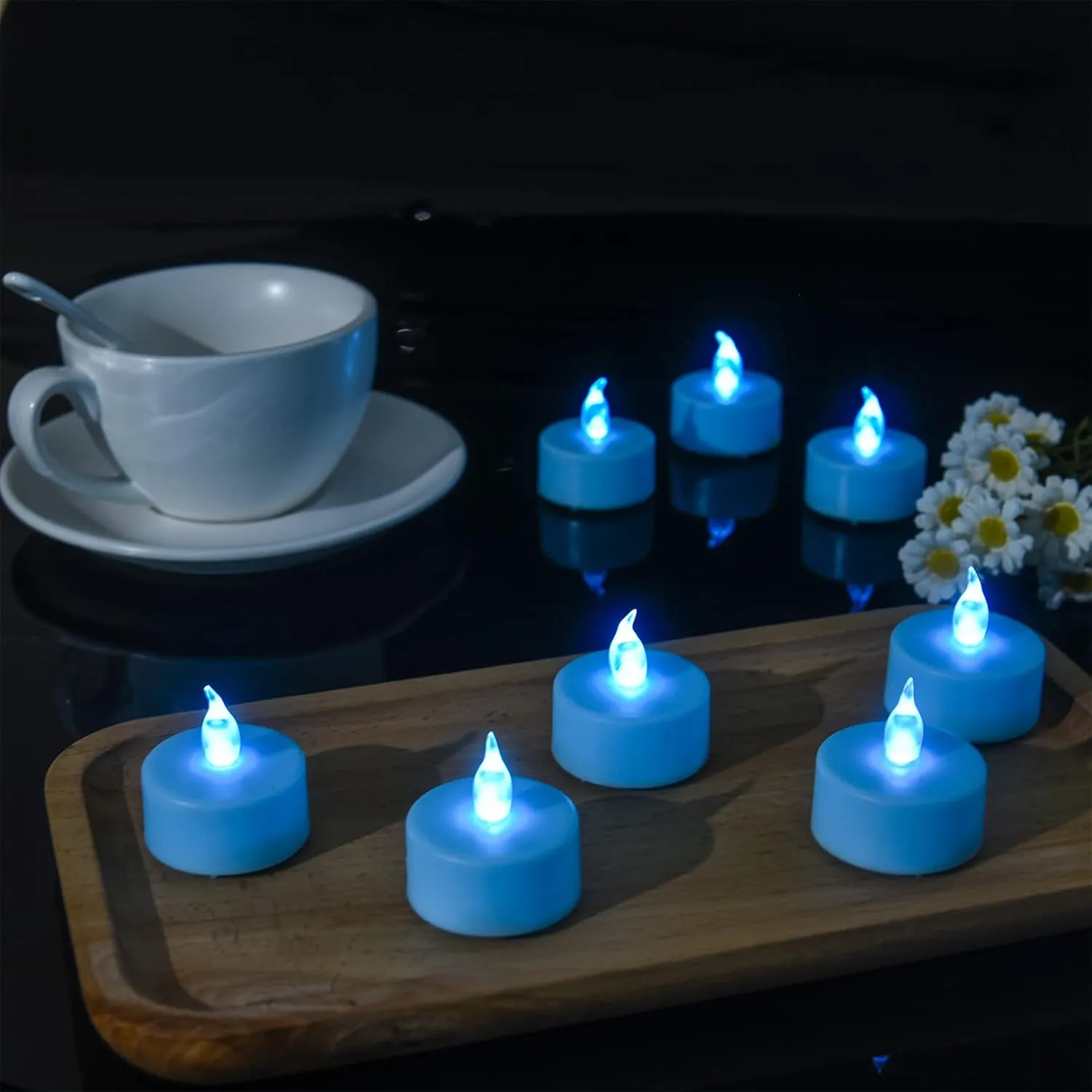 Nancia Tea Lights, 100PACK Blue Flameless LED Tea Lights Candles, Flickering Warm Yellow, 200 Hours Battery-Powered Tea Light, Ideal Party, Wedding, Birthday, Gifts Home Decoration