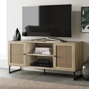 Nathan James 74101 Mina Modern TV Stand, Entertainment Cabinet, Media Console with a Natural Oak Wood Finish and Matte Black Accents with Storage Doors for Living Room or Media Room, Oak/Black