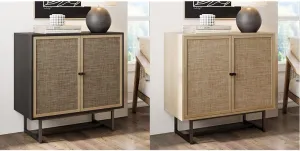 Nathan James Accent Boho Modern Free Standing Buffet Sideboard Hallway, Entryway, Dining Living Room, 1 Storage Cabinet, Kova - Black Oak/Cane & Light Oak/Black