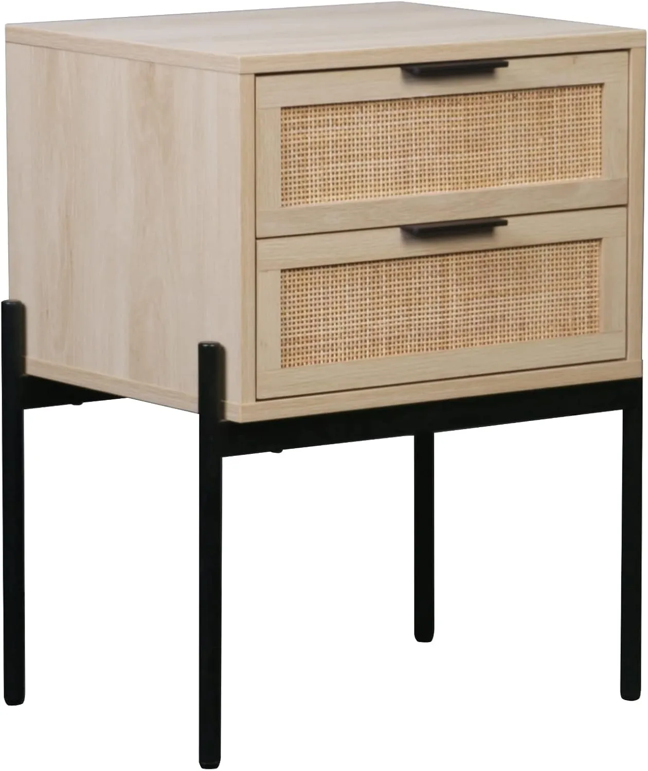 Nathan James Andrew Nightstand, Accent Bedside End Side Table with Storage Drawer, and Mid-Century Modern Legs for Living Room or Bedroom, 1, Oak/Cane/Gold