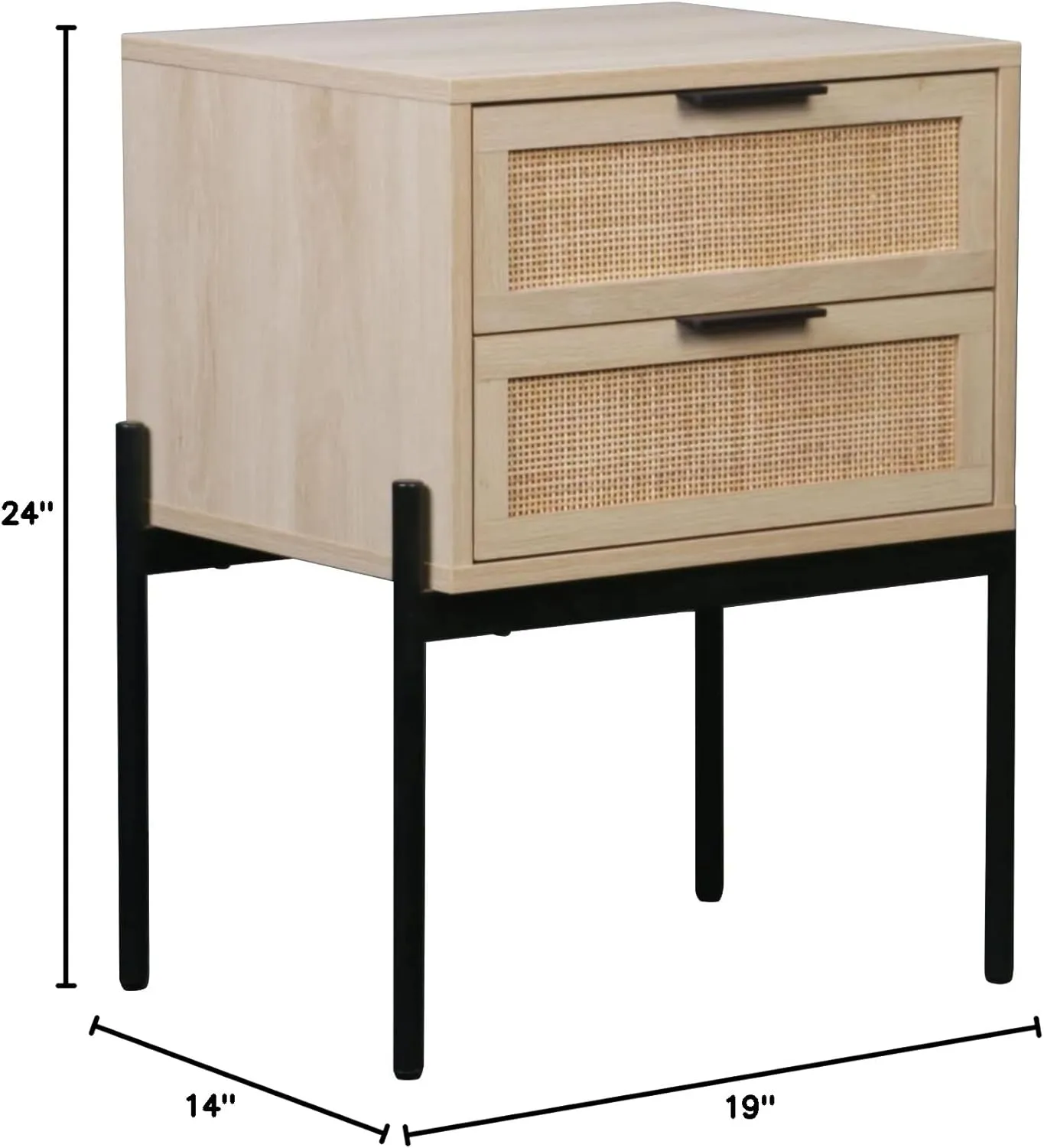 Nathan James Andrew Nightstand, Accent Bedside End Side Table with Storage Drawer, and Mid-Century Modern Legs for Living Room or Bedroom, 1, Oak/Cane/Gold