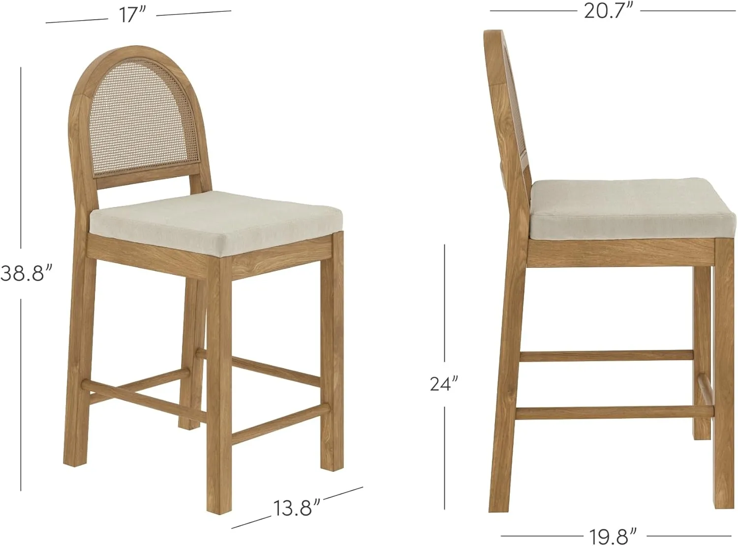 Nathan James Bailey Boucle Upholstered Rattan Bar Stool, Counter Height Stool with Natural Rattan Woven Back For Kitchen Island, Light Brown
