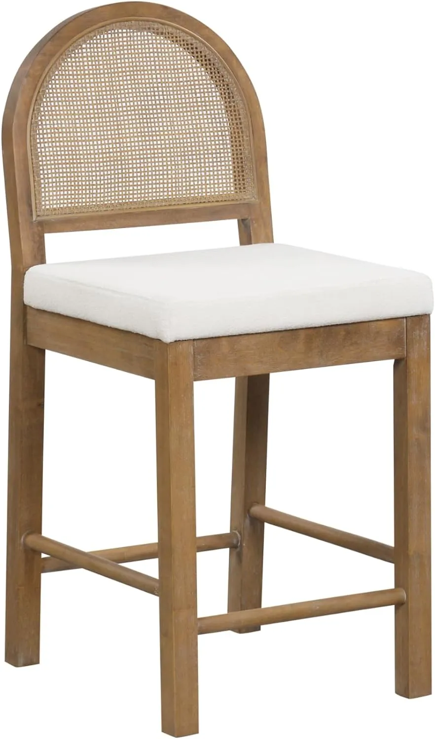 Nathan James Bailey Boucle Upholstered Rattan Bar Stool, Counter Height Stool with Natural Rattan Woven Back For Kitchen Island, Light Brown