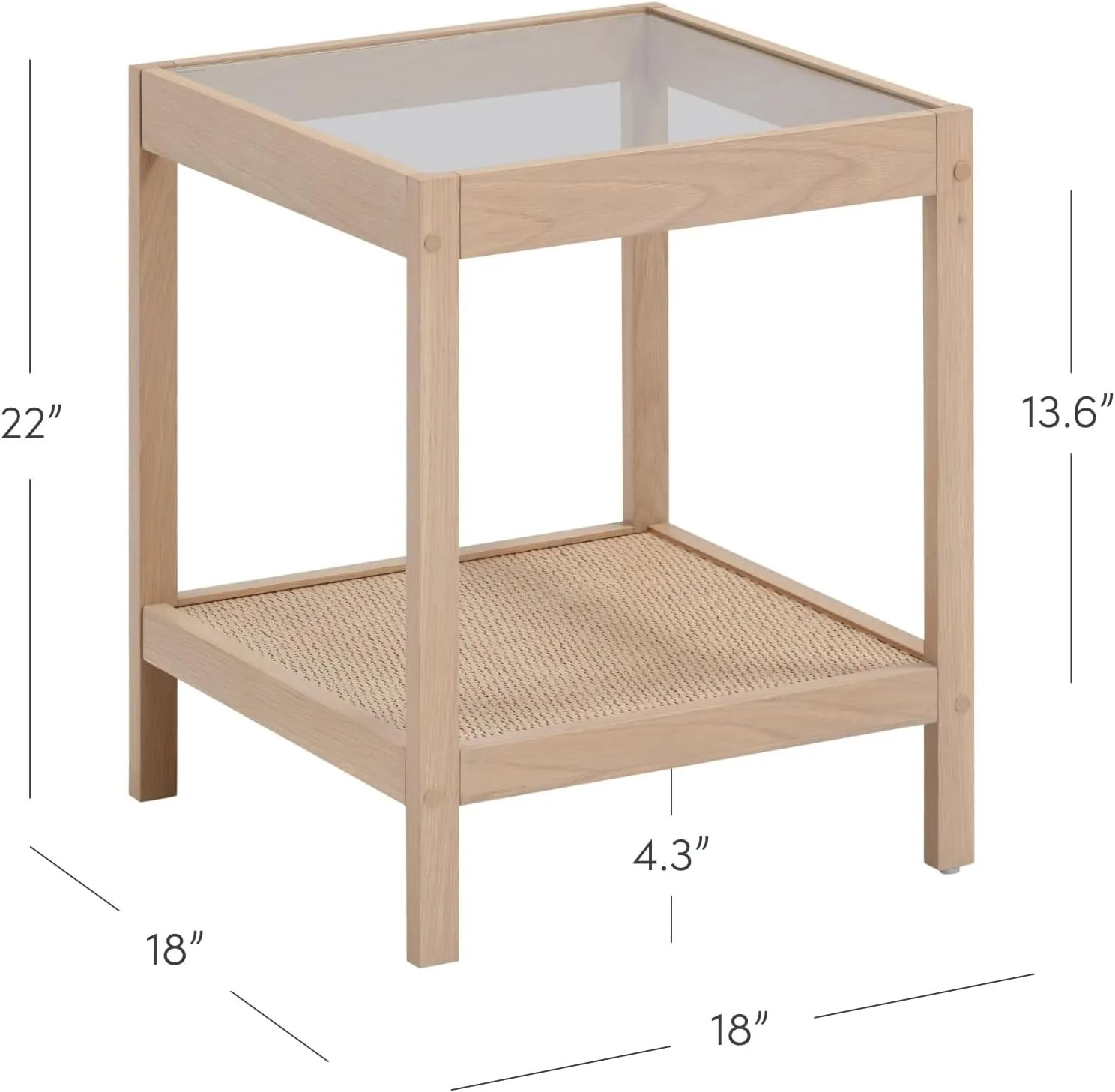 Nathan James Hayes Bohemian Glass End Table, Solid Wood Side Table, Rattan End Table with Storage, Raw Oak