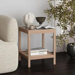 Nathan James Hayes Bohemian Glass End Table, Solid Wood Side Table, Rattan End Table with Storage, Raw Oak
