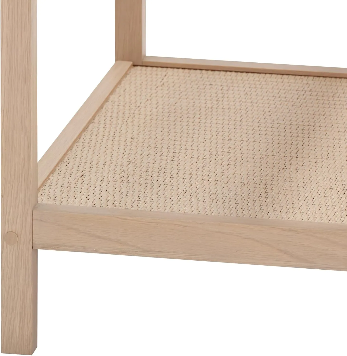 Nathan James Hayes Bohemian Glass End Table, Solid Wood Side Table, Rattan End Table with Storage, Raw Oak