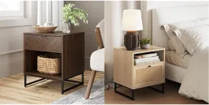 Nathan James Kensi Nightstand Side Table with Storage & Mina Rattan Wood End Table Nightstand with Storage