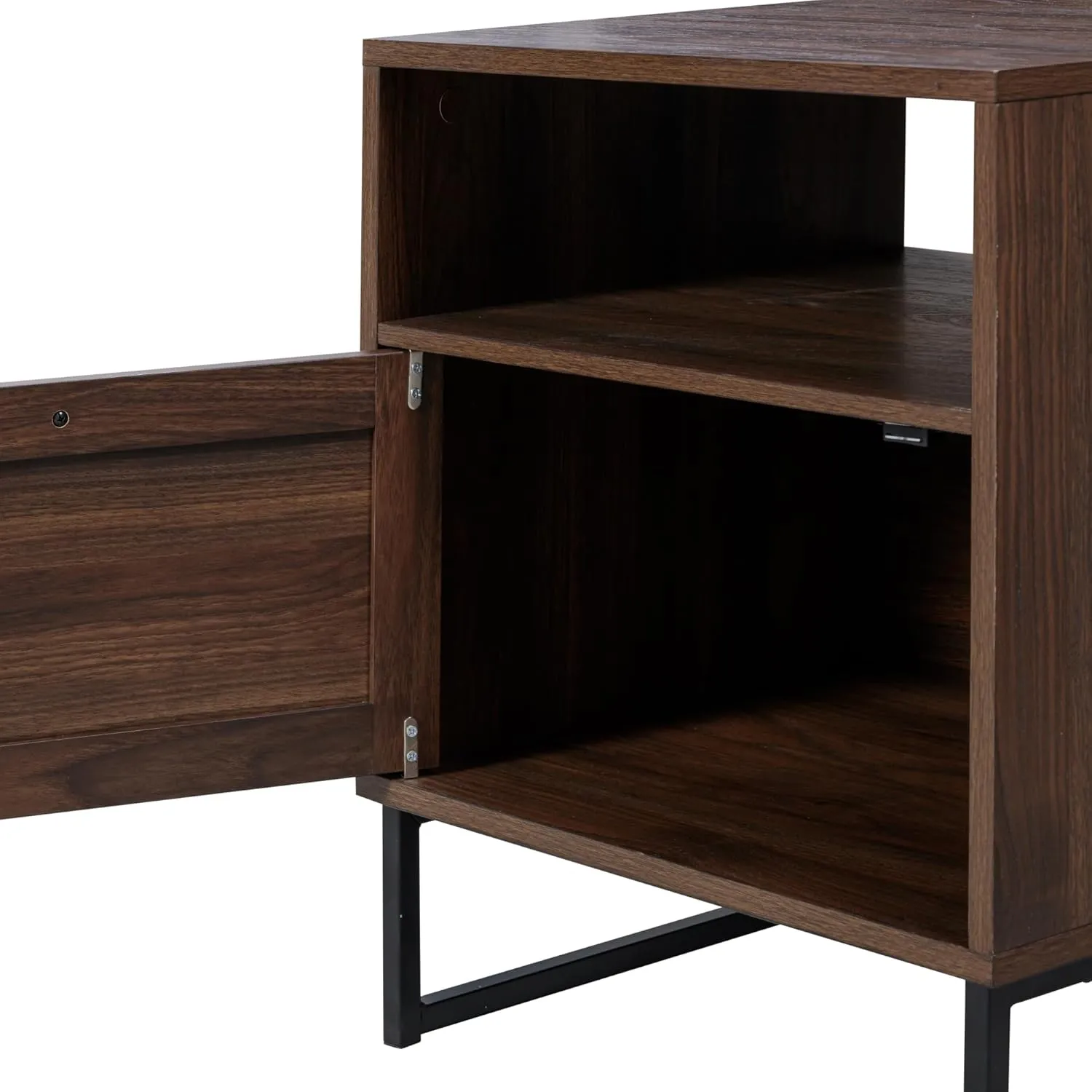 Nathan James Mina Boho Nightstand, Small Nightstand, Rattan End Table with Storage, Walnut Side Table with Rattan Accent