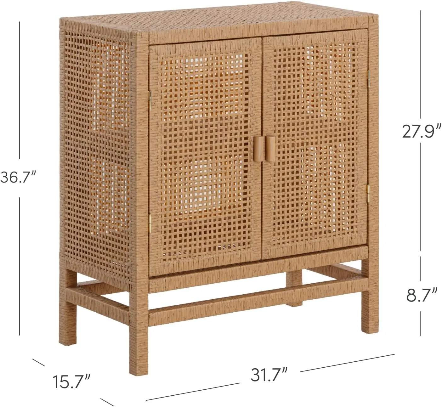 Nathan James Tanner Wood and Rattan Storage Cabinet, Boho Sideboard with Solid Wood Frame and Adjustable Shelf