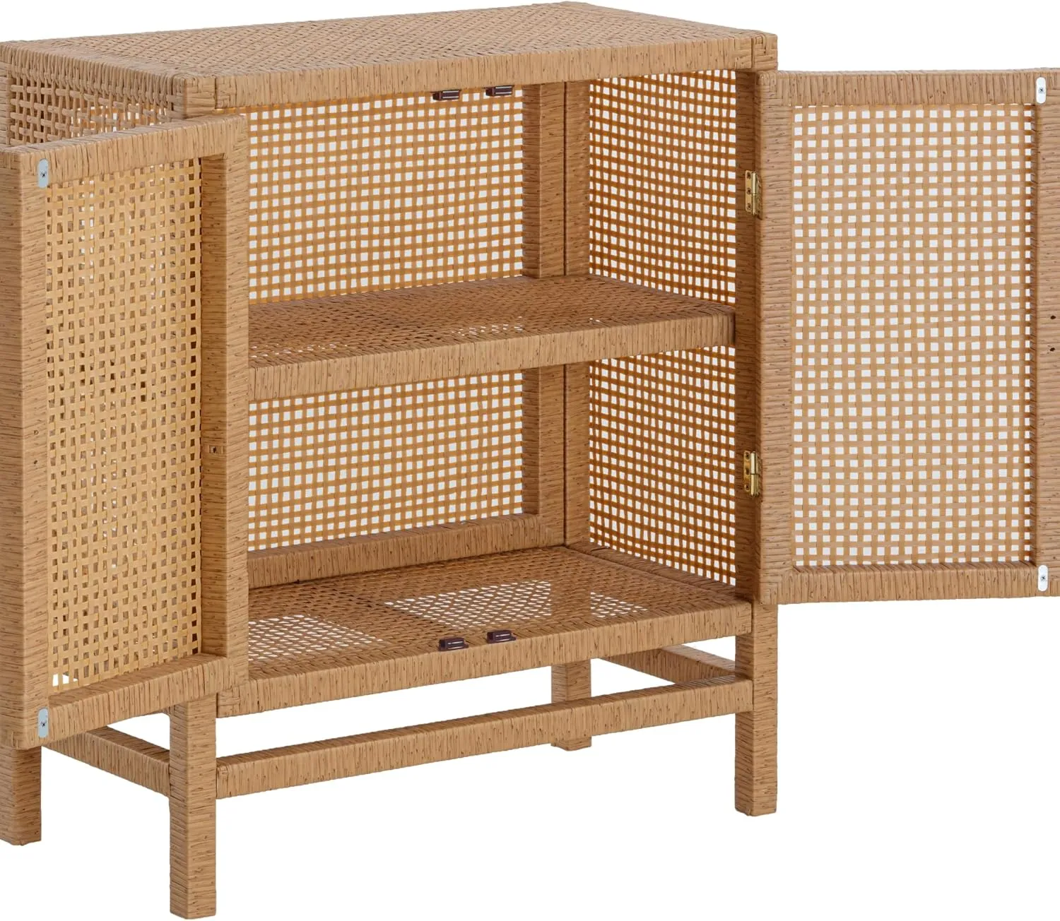 Nathan James Tanner Wood and Rattan Storage Cabinet, Boho Sideboard with Solid Wood Frame and Adjustable Shelf