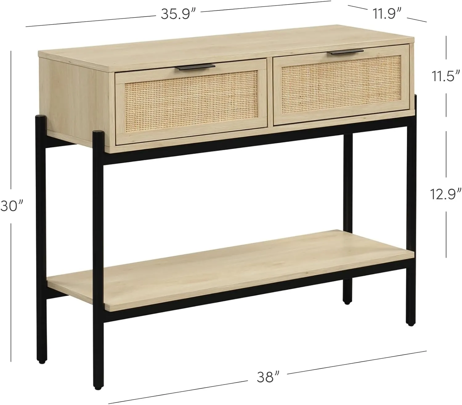 Nathan James Virgo Wood Accent Storage Console Sofa Table, for Entryway, Hallway or Living Room, Light Oak/Black