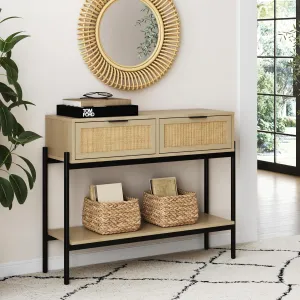 Nathan James Virgo Wood Accent Storage Console Sofa Table, for Entryway, Hallway or Living Room, Light Oak/Black