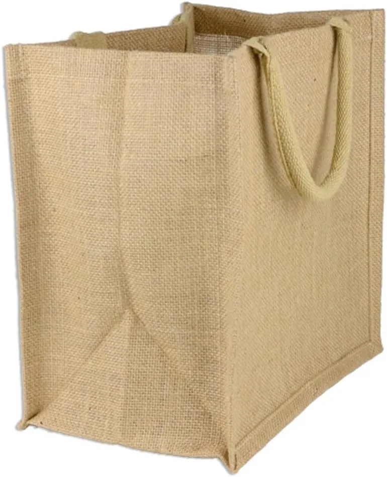 Natural Burlap Tote Bags Reusable Jute Bags with Full Gusset (Pack of 6) (Medium, Natural)