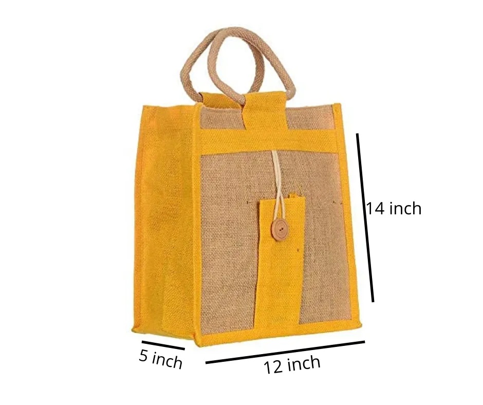 Natural Jute Cloth Handbag With Yellow and Beige ( Set of 2)