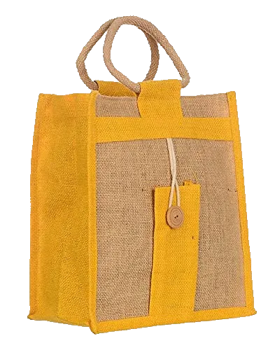 Natural Jute Cloth Handbag With Yellow and Beige ( Set of 2)