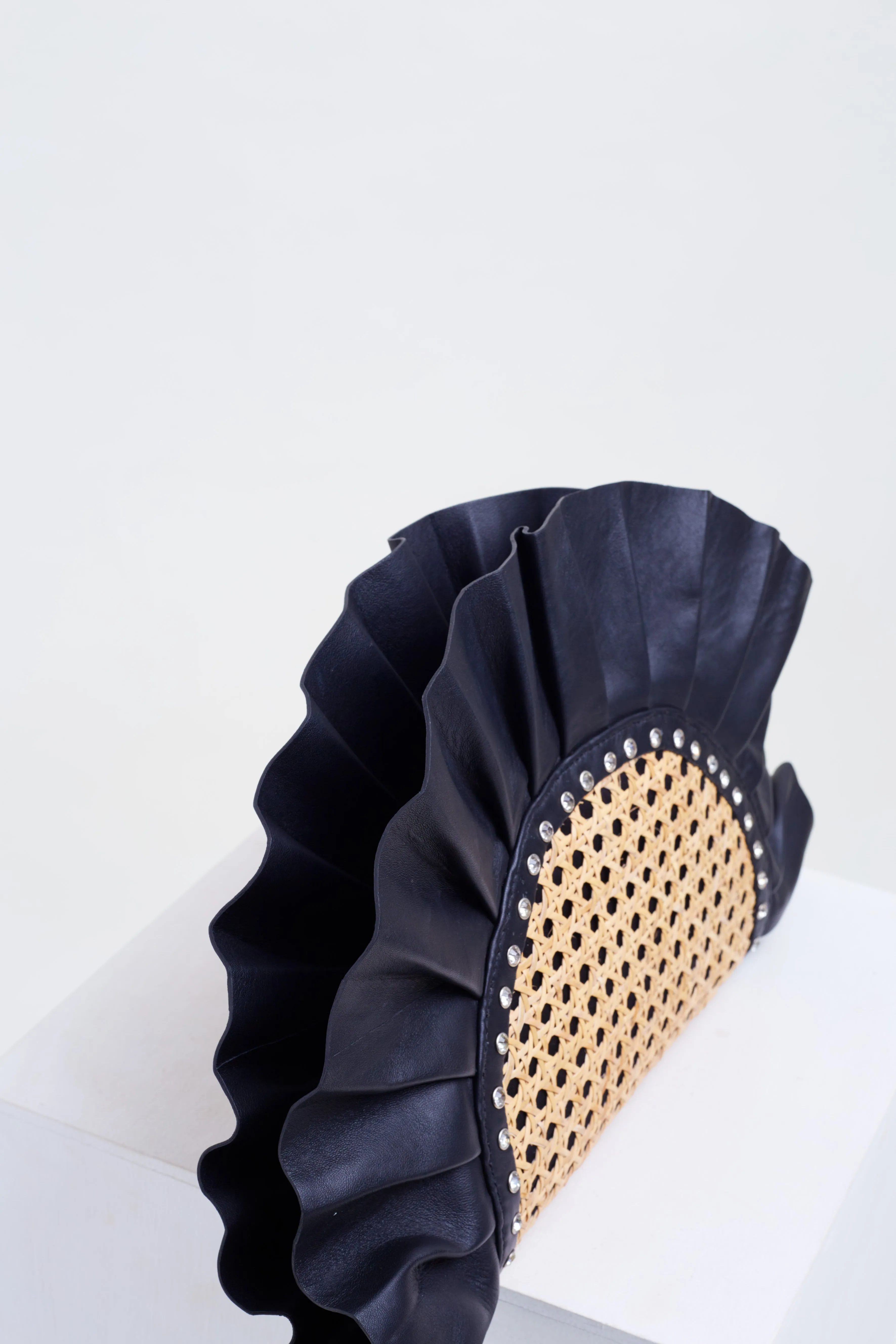 Navy Blue Frill Leather Oddbeat Clutch