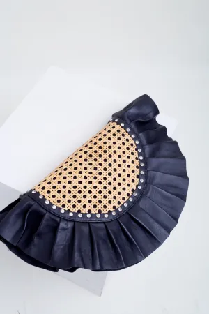 Navy Blue Frill Leather Oddbeat Clutch