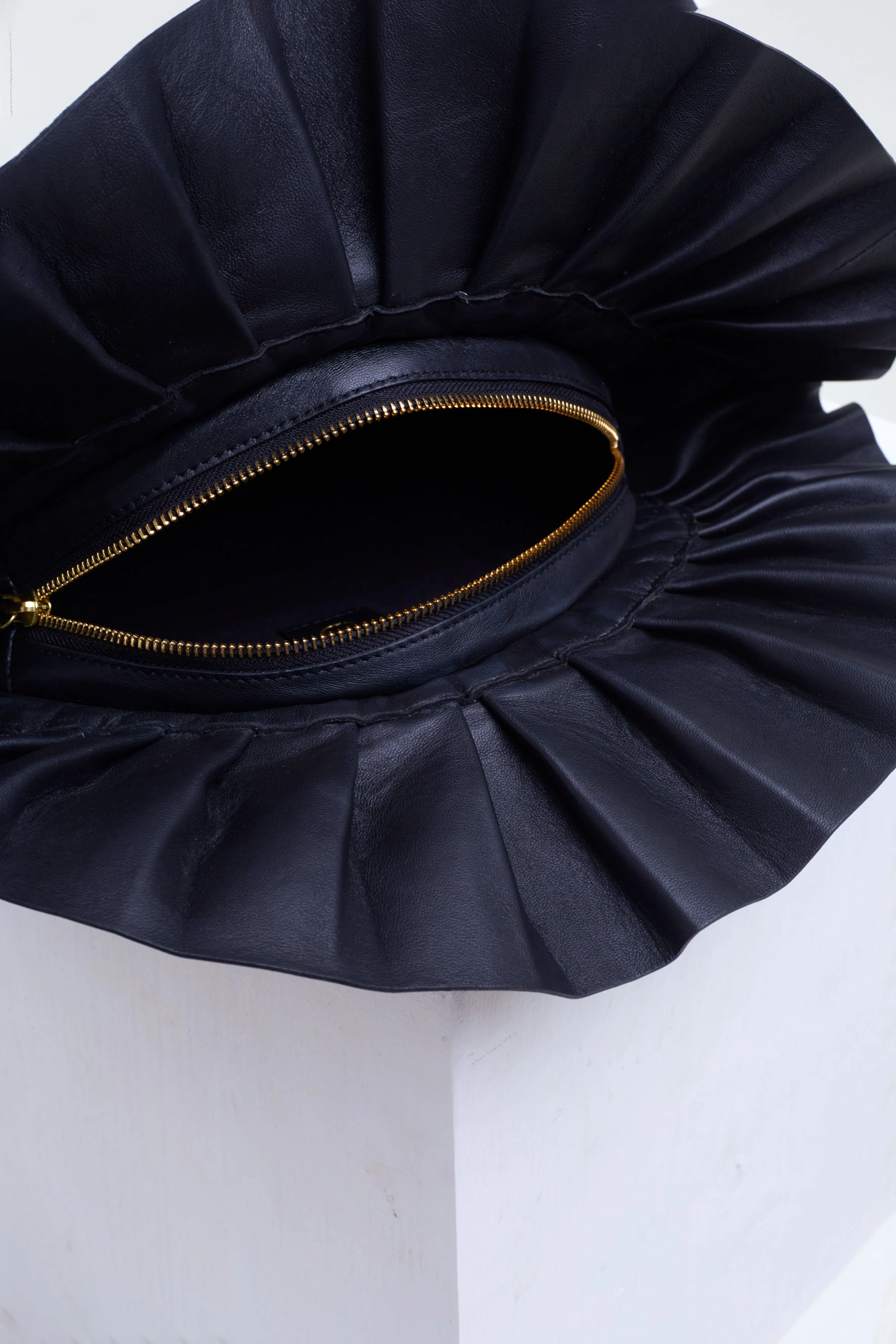 Navy Blue Frill Leather Oddbeat Clutch