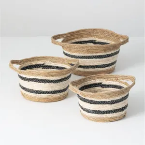 Navy Blue Striped Woven Basket