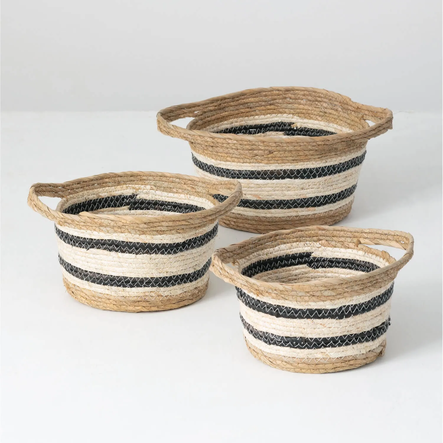 Navy Blue Striped Woven Basket