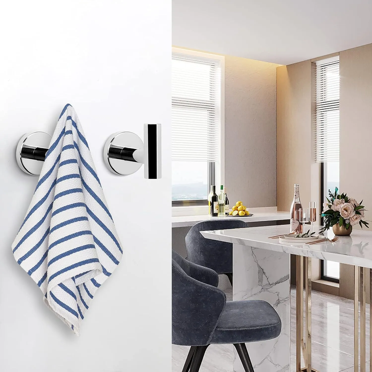 NearMoon Bath Towel Hooks- SUS 304 Stainless Steel Robe Hook Holder, Heavy Duty Coat Hook for Bathroom Livingroom Hotel Kitchen Garage, Wall Mounted (Chrome Finish, 4 Pack)