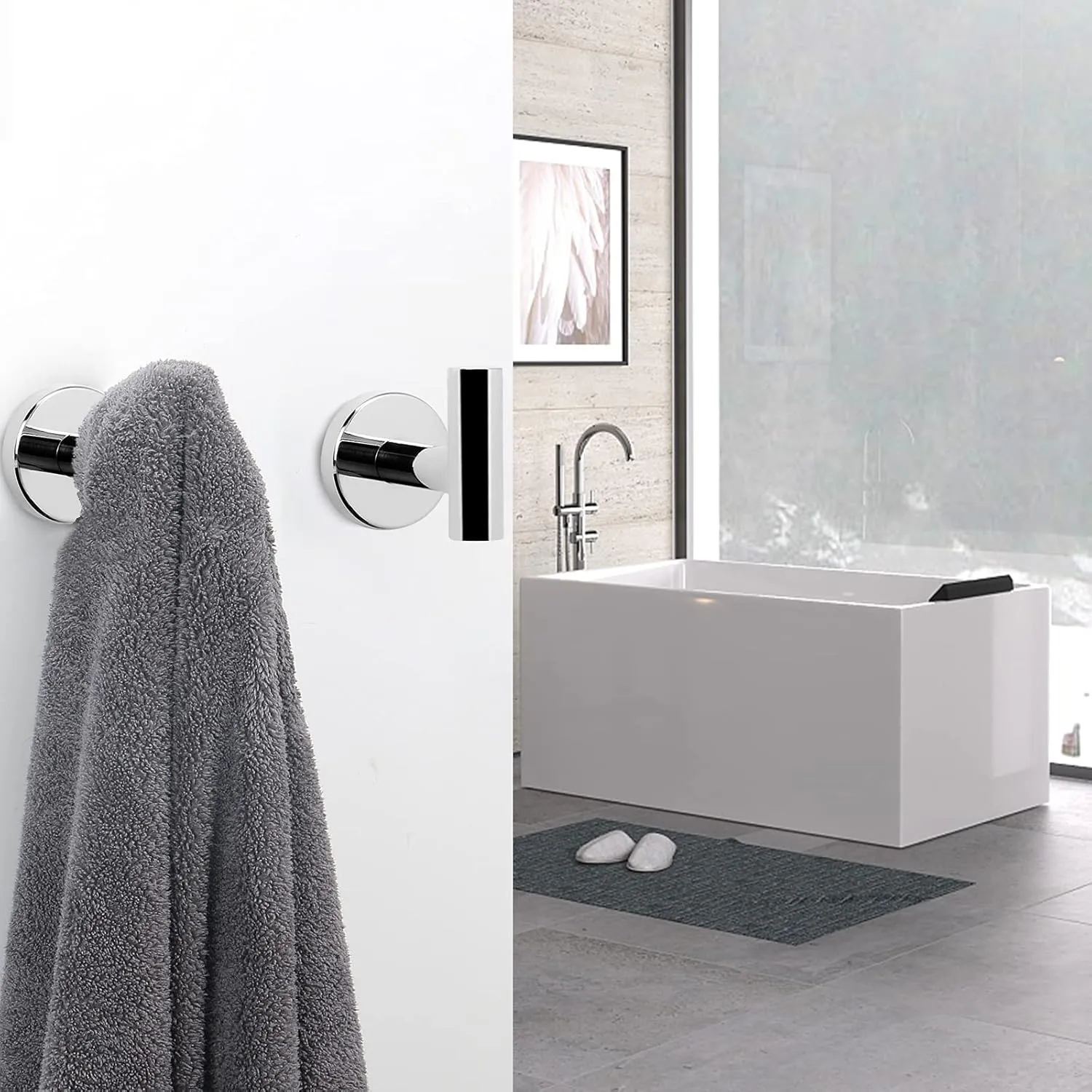 NearMoon Bath Towel Hooks- SUS 304 Stainless Steel Robe Hook Holder, Heavy Duty Coat Hook for Bathroom Livingroom Hotel Kitchen Garage, Wall Mounted (Chrome Finish, 4 Pack)
