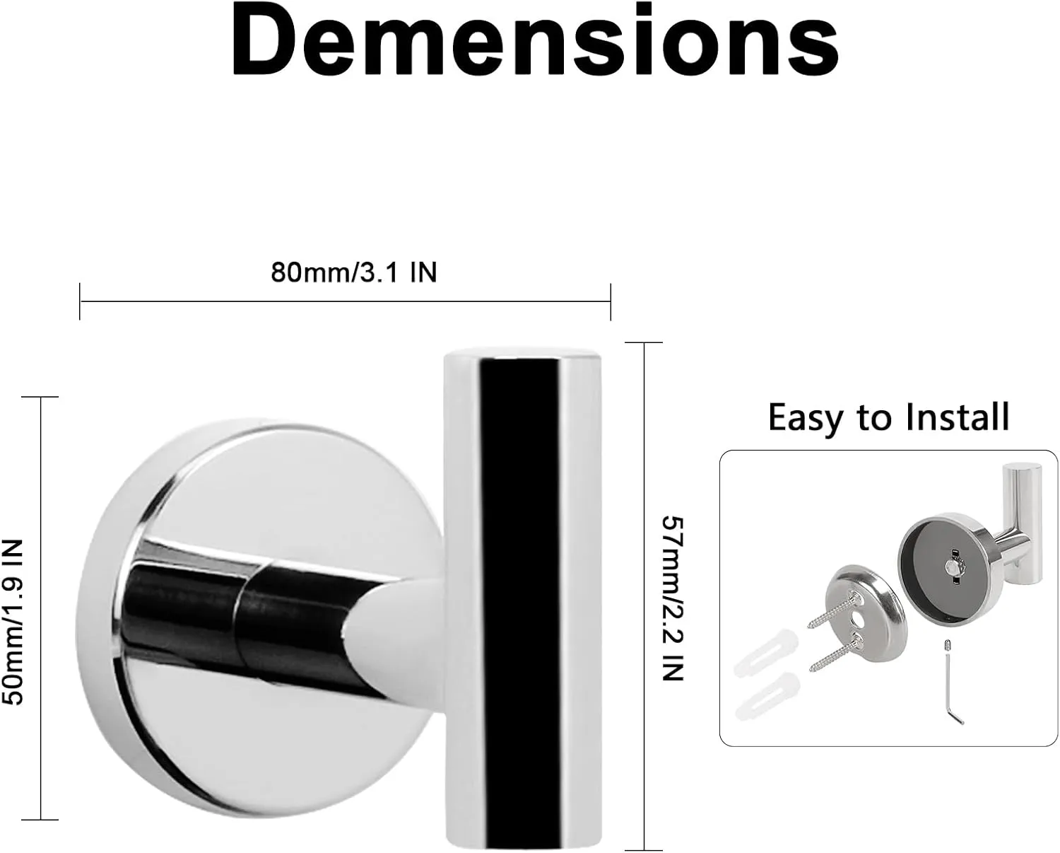NearMoon Bath Towel Hooks- SUS 304 Stainless Steel Robe Hook Holder, Heavy Duty Coat Hook for Bathroom Livingroom Hotel Kitchen Garage, Wall Mounted (Chrome Finish, 4 Pack)
