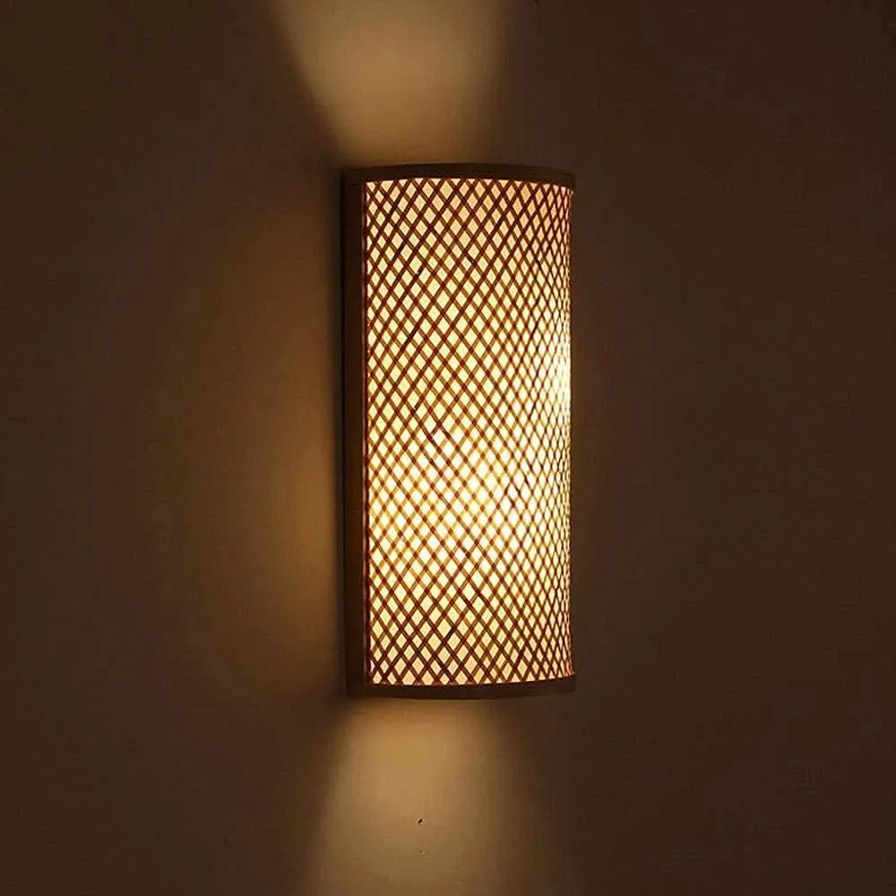 New Chinese Antique,Bamboo Wicker Rattan Shade Tunnel Fixture Rustic Sconce Light Bedroom Bedside Hallway E27 Edison Luminaire Wall Lantern Decoration