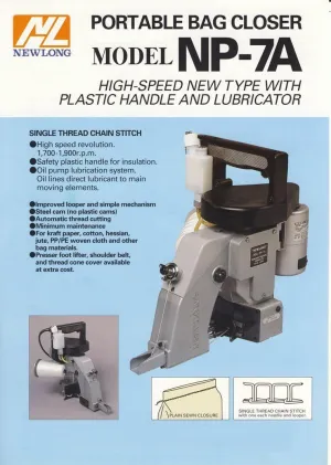 New Long Industrial NP-7A Portable Single Thread Chainstitch Bag Closer Machine
