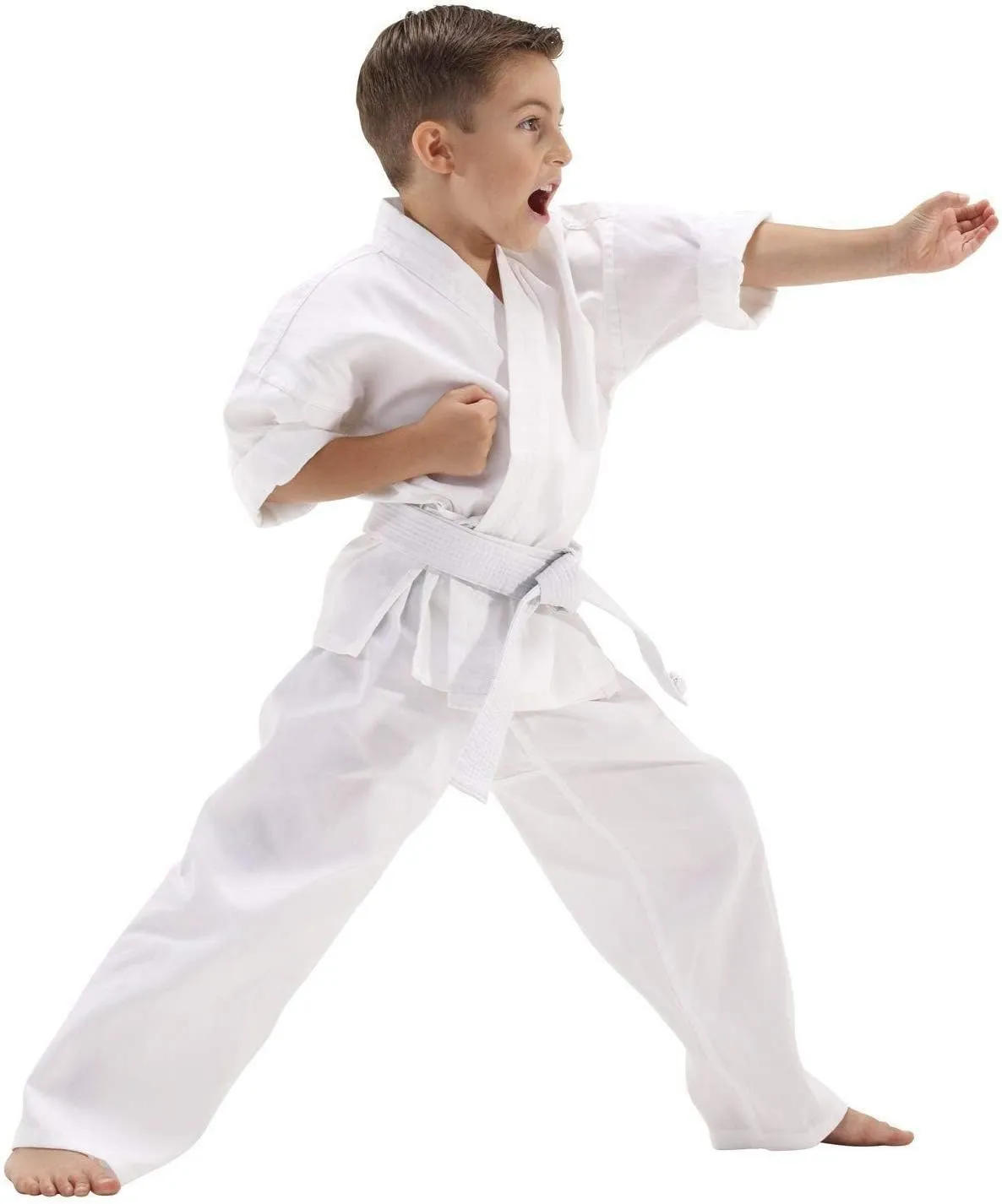 NEW White Karate Uniform, Gi 6.5 oz Adult Kids w/White belt Tae Kwon Do