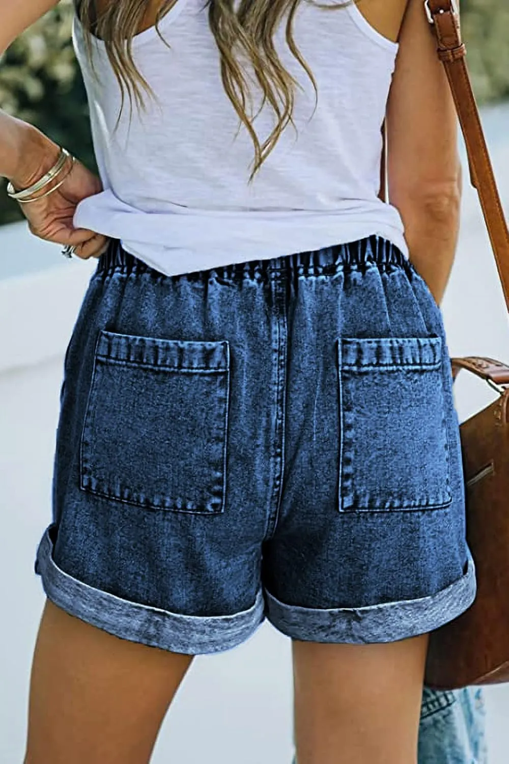 NEYOUQE Women's Casual Fashion Denim Shorts High Waisted Ripped Short Jeans Stretchy Drawstring Elastic Waist Jean 2025