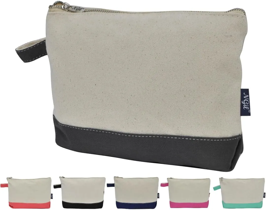 NGIL Jute/Canvas Large Travel DYI Cosmetic Bag Pouch for Women Multipurpose Travel Toiletry Pouch, Personalized Makeup Bag, Best Friend Gift, Bridesmaid Gift Ideas (Jute-Gray)