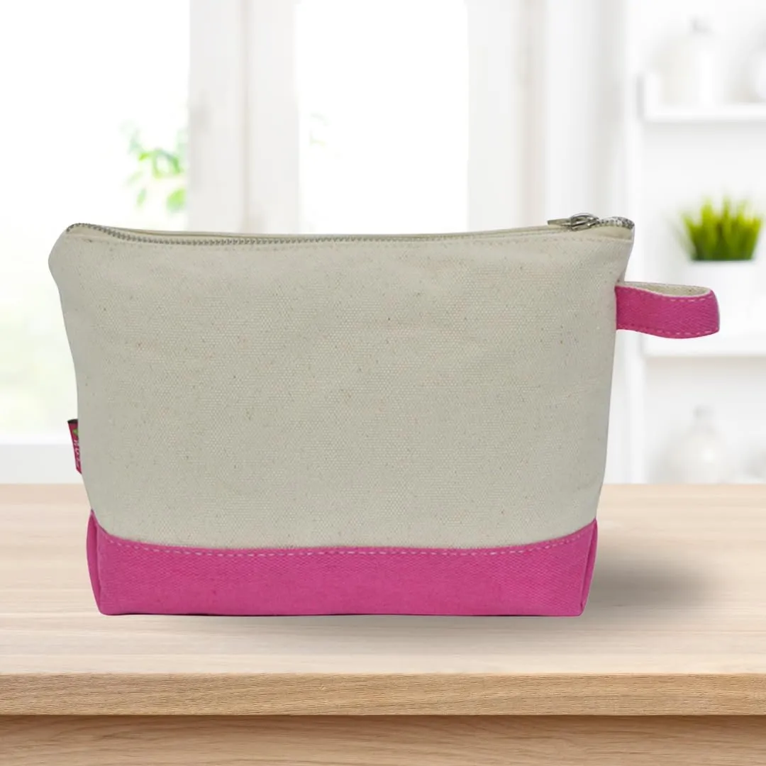 NGIL Jute/Canvas Large Travel DYI Cosmetic Bag Pouch for Women Multipurpose Travel Toiletry Pouch, Personalized Makeup Bag, Best Friend Gift, Bridesmaid Gift Ideas (Jute-Hot Pink)