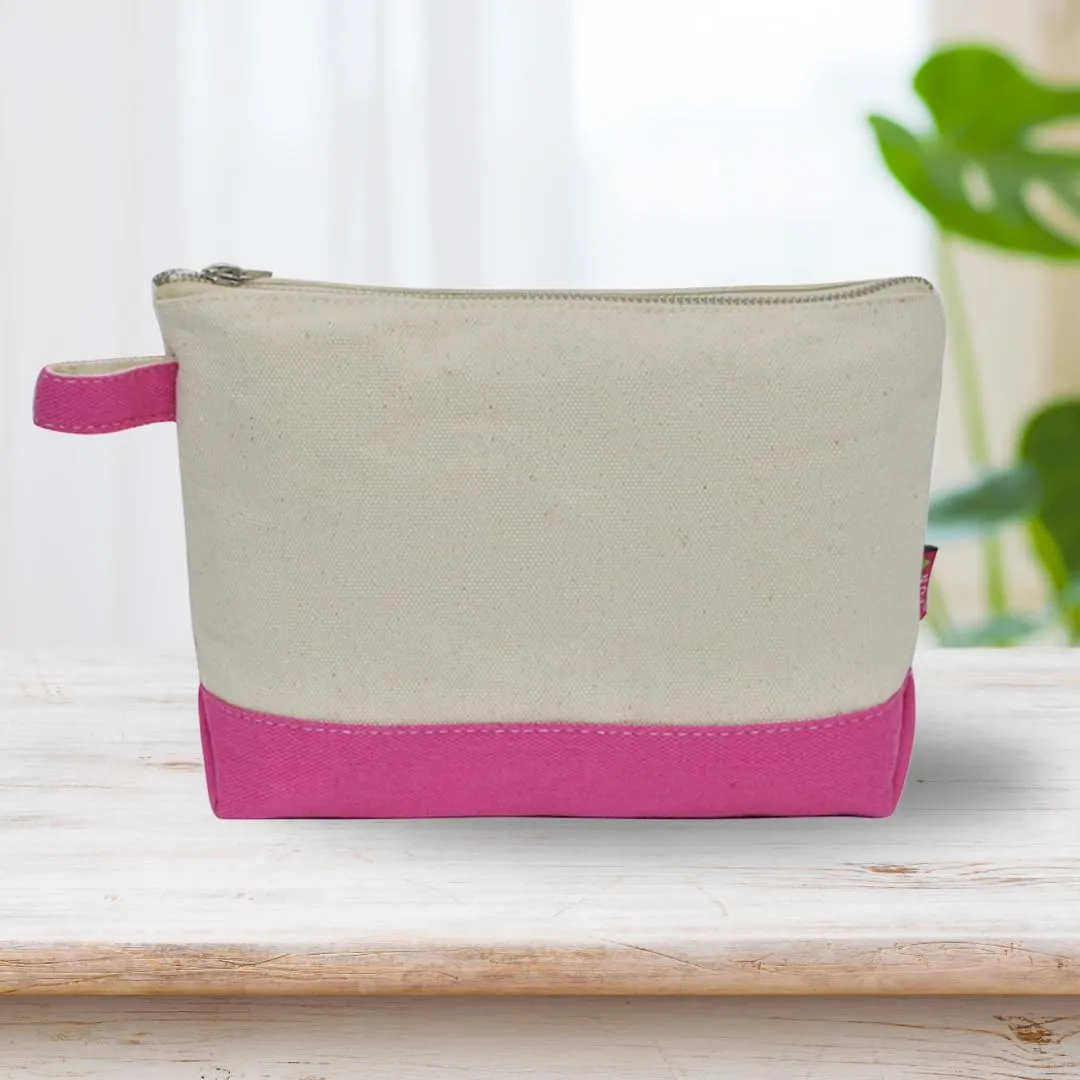 NGIL Jute/Canvas Large Travel DYI Cosmetic Bag Pouch for Women Multipurpose Travel Toiletry Pouch, Personalized Makeup Bag, Best Friend Gift, Bridesmaid Gift Ideas (Jute-Hot Pink)