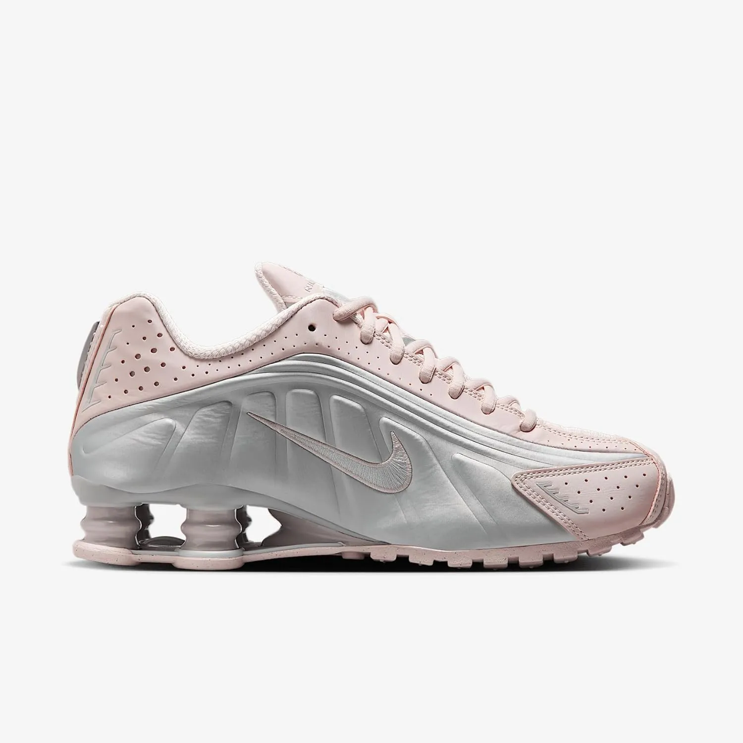 Nike Shox R4 Shoes (AR3565-600, Barely Rose/Metallic Platinum)