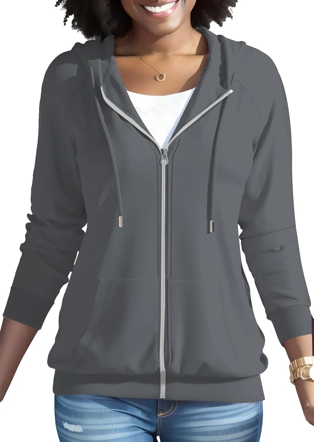 Nimsruc Zip Up Hoodies For Women Long Sleeve Casual