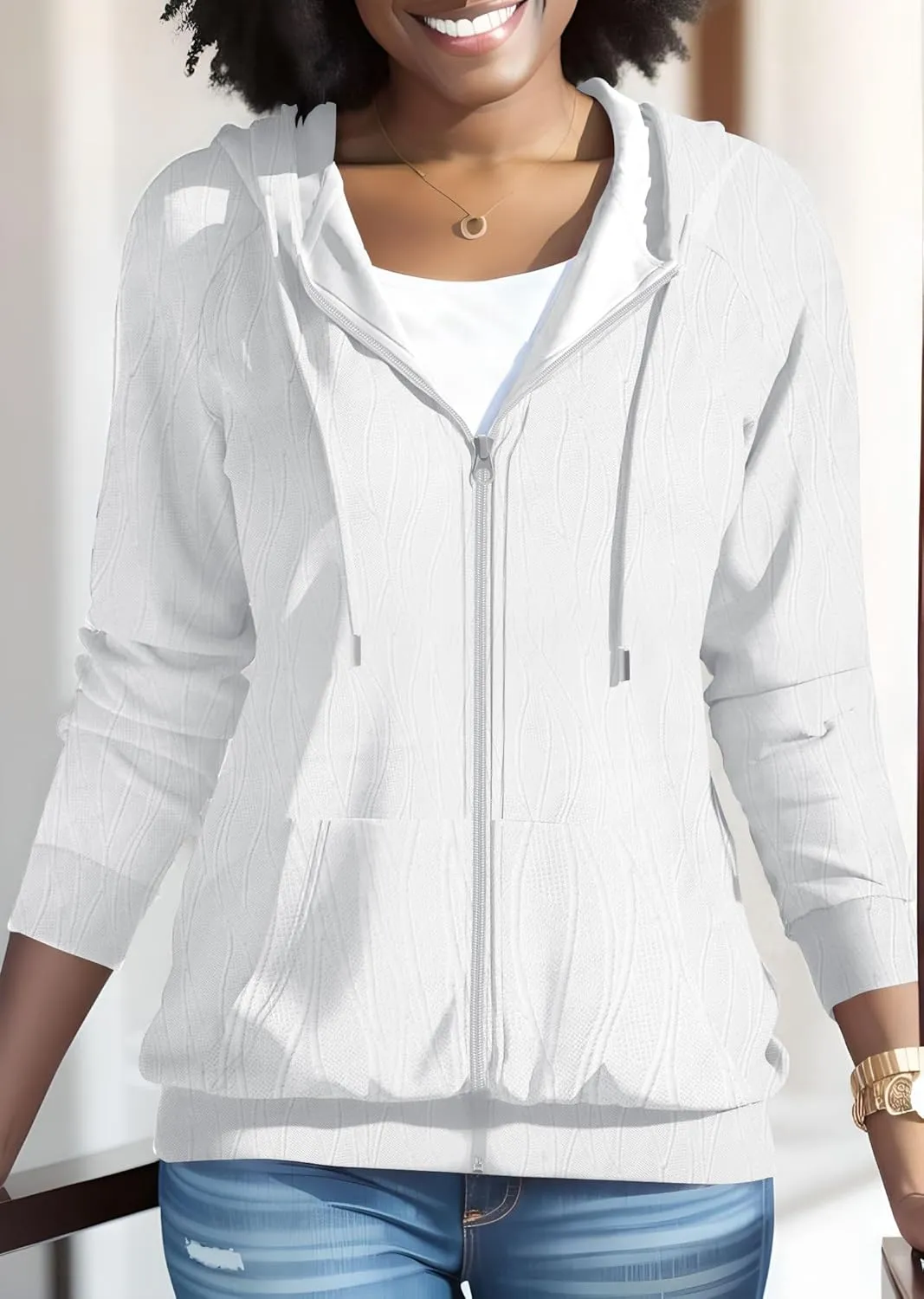 Nimsruc Zip Up Hoodies For Women Long Sleeve Casual