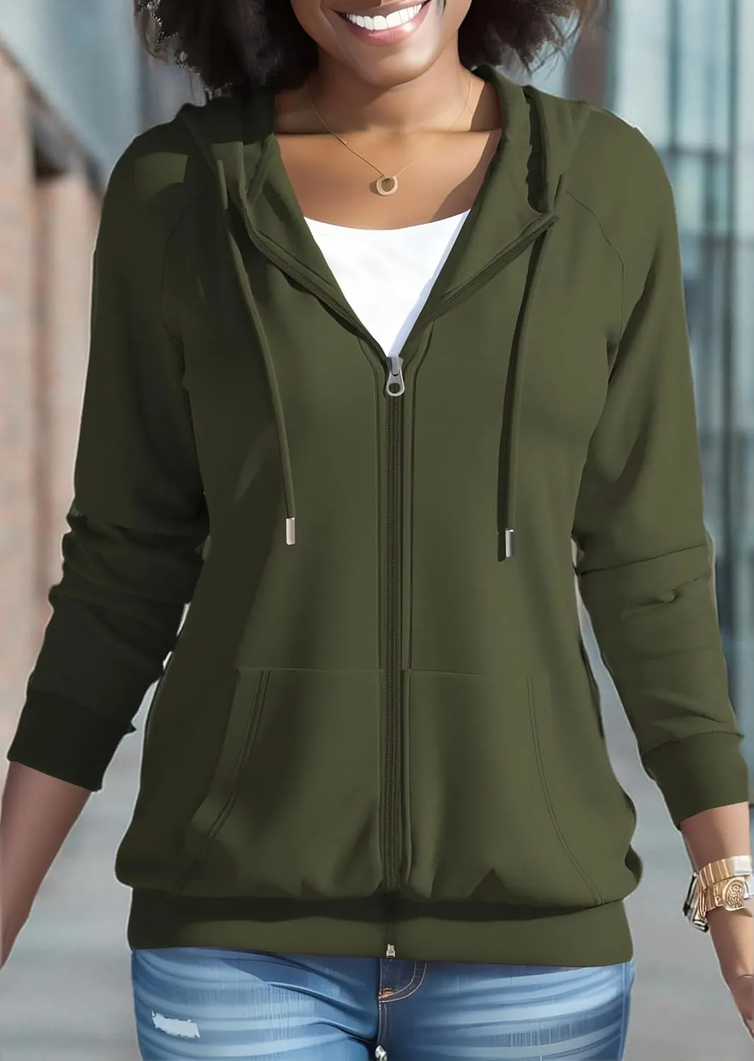 Nimsruc Zip Up Hoodies For Women Long Sleeve Casual