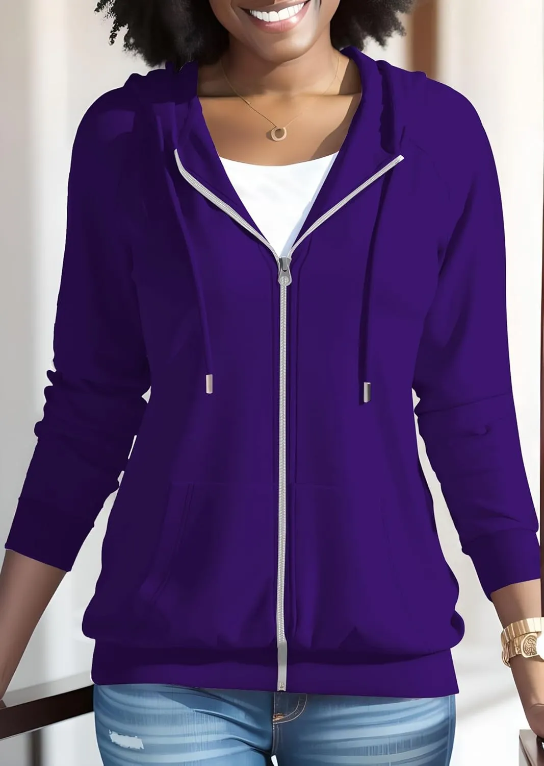 Nimsruc Zip Up Hoodies For Women Long Sleeve Casual