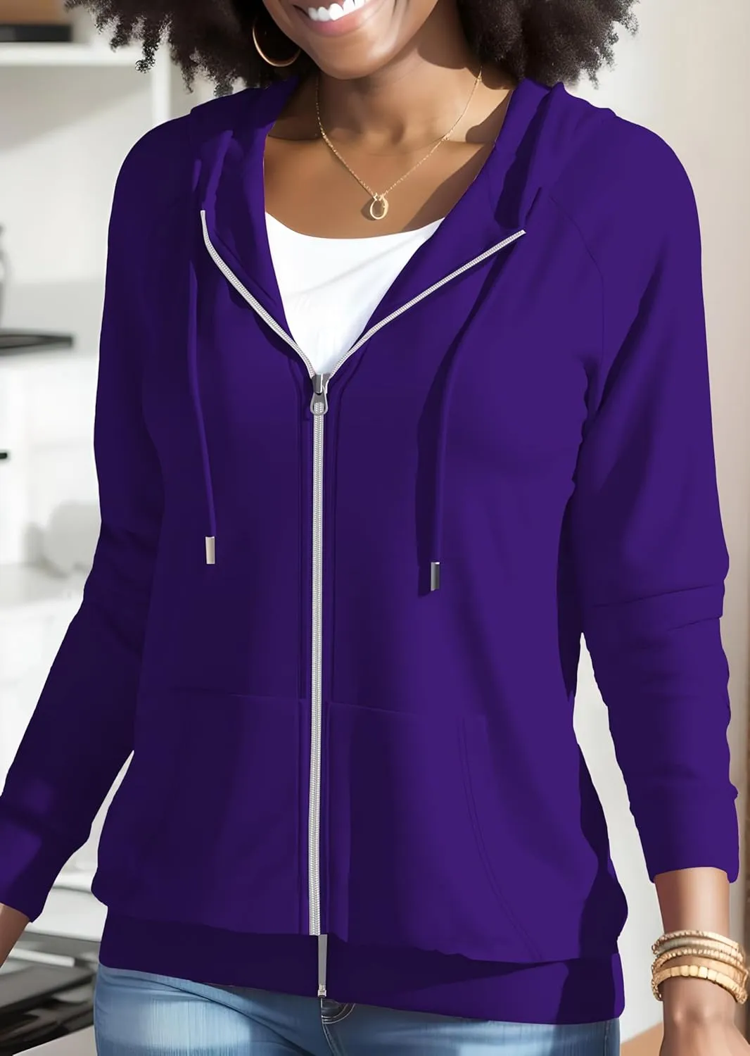 Nimsruc Zip Up Hoodies For Women Long Sleeve Casual