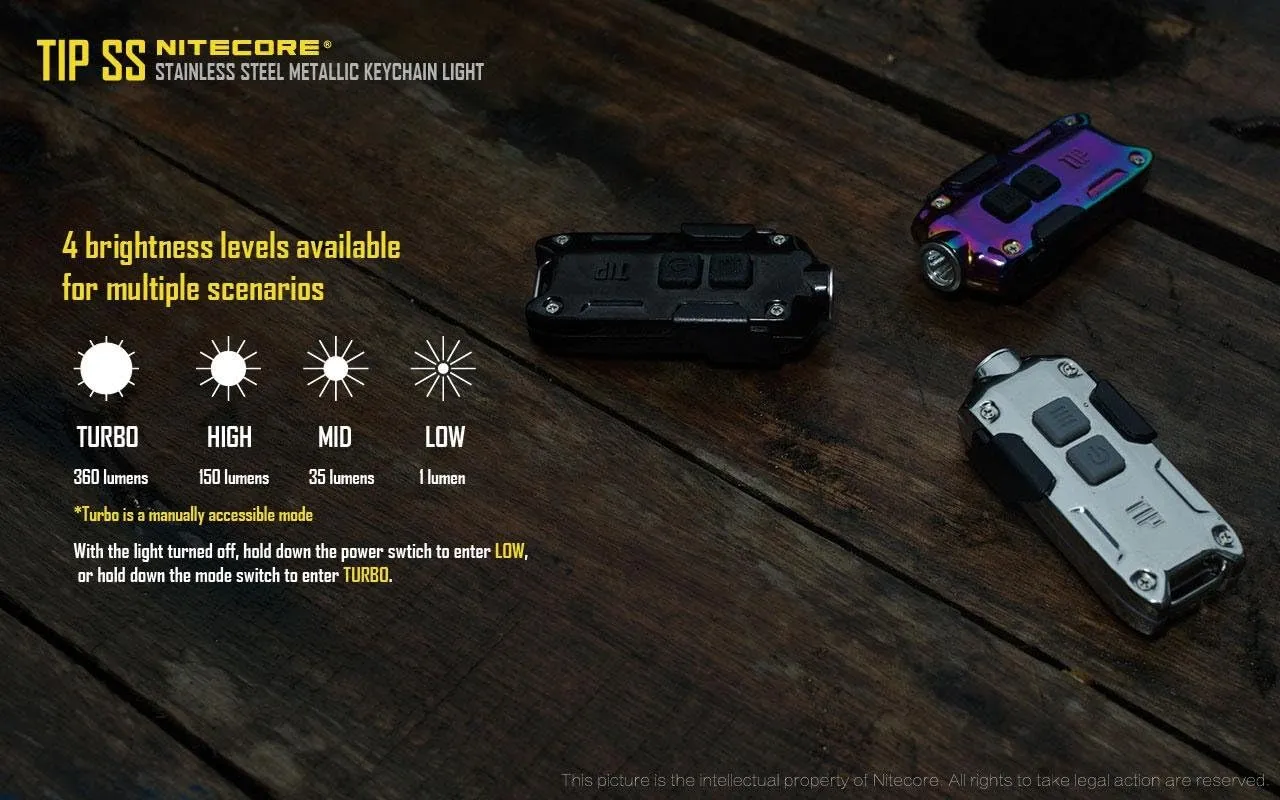 Nitecore Tip SS Keychain Flashlight -360Lm -XP-G2 S3 (Glacier) w/Eco-Sensa USB Cord & Clip