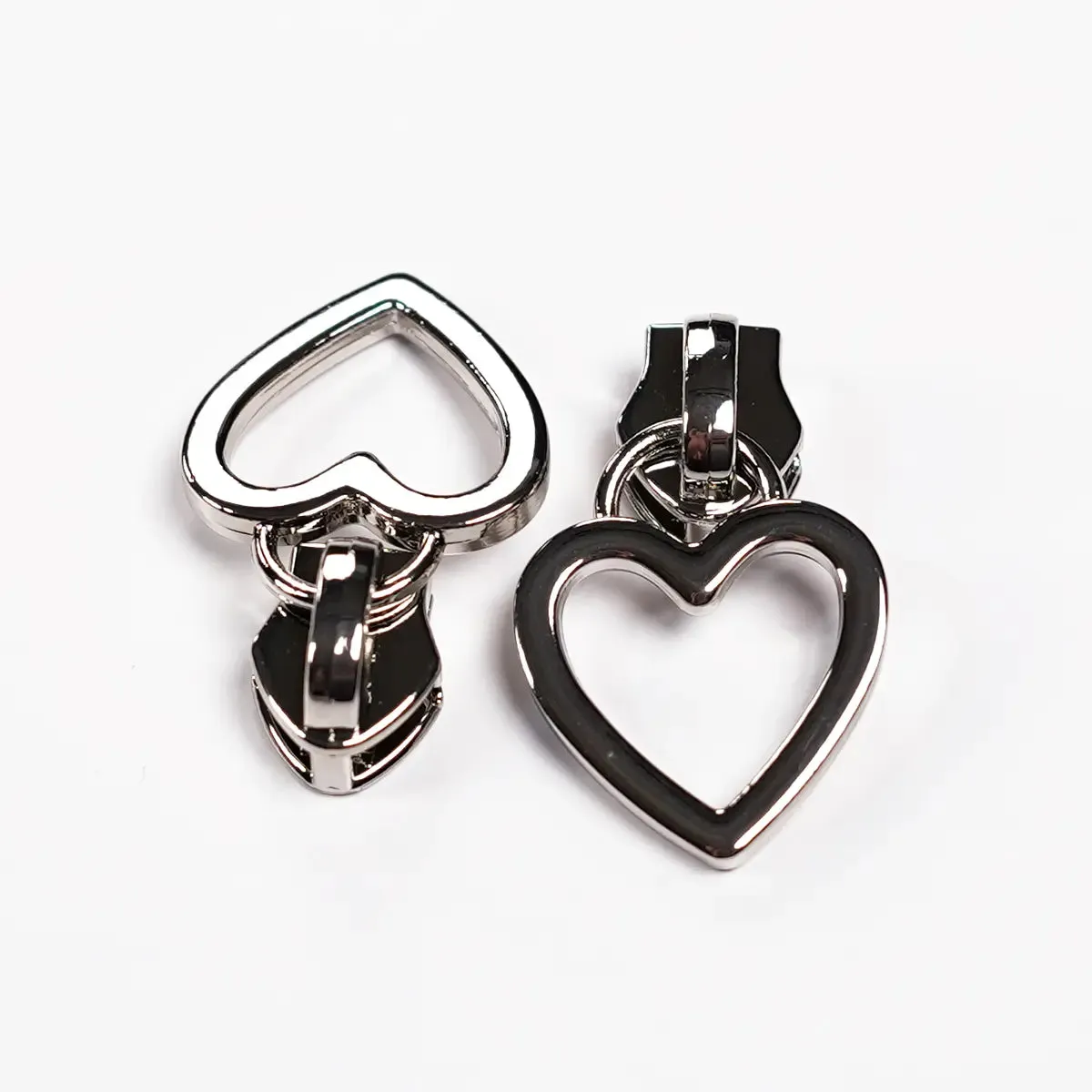 No. 5 Chrome Heart Shaped Zipper Pulls for Nylon Coil Zippers - 2 Pack