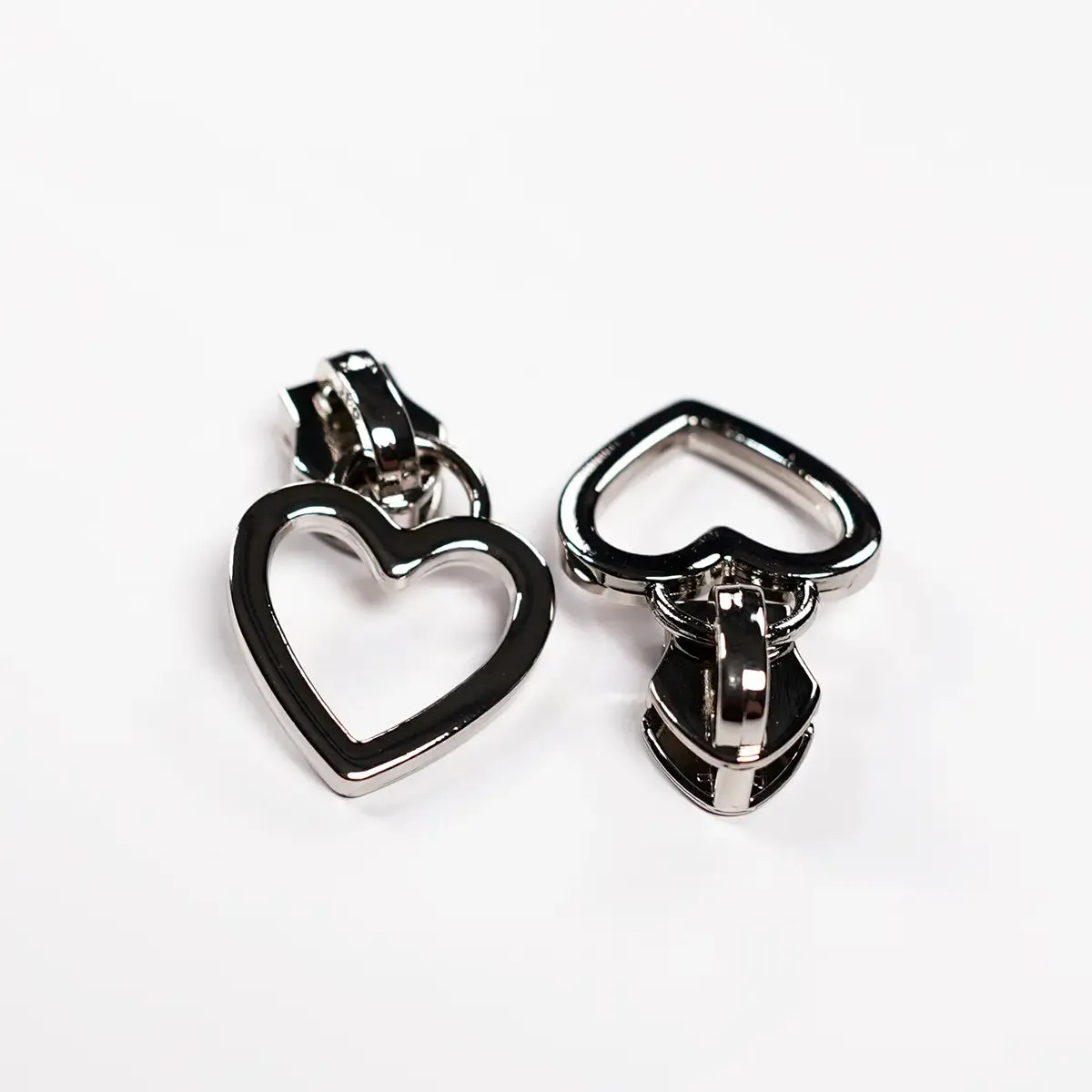 No. 5 Chrome Heart Shaped Zipper Pulls for Nylon Coil Zippers - 2 Pack