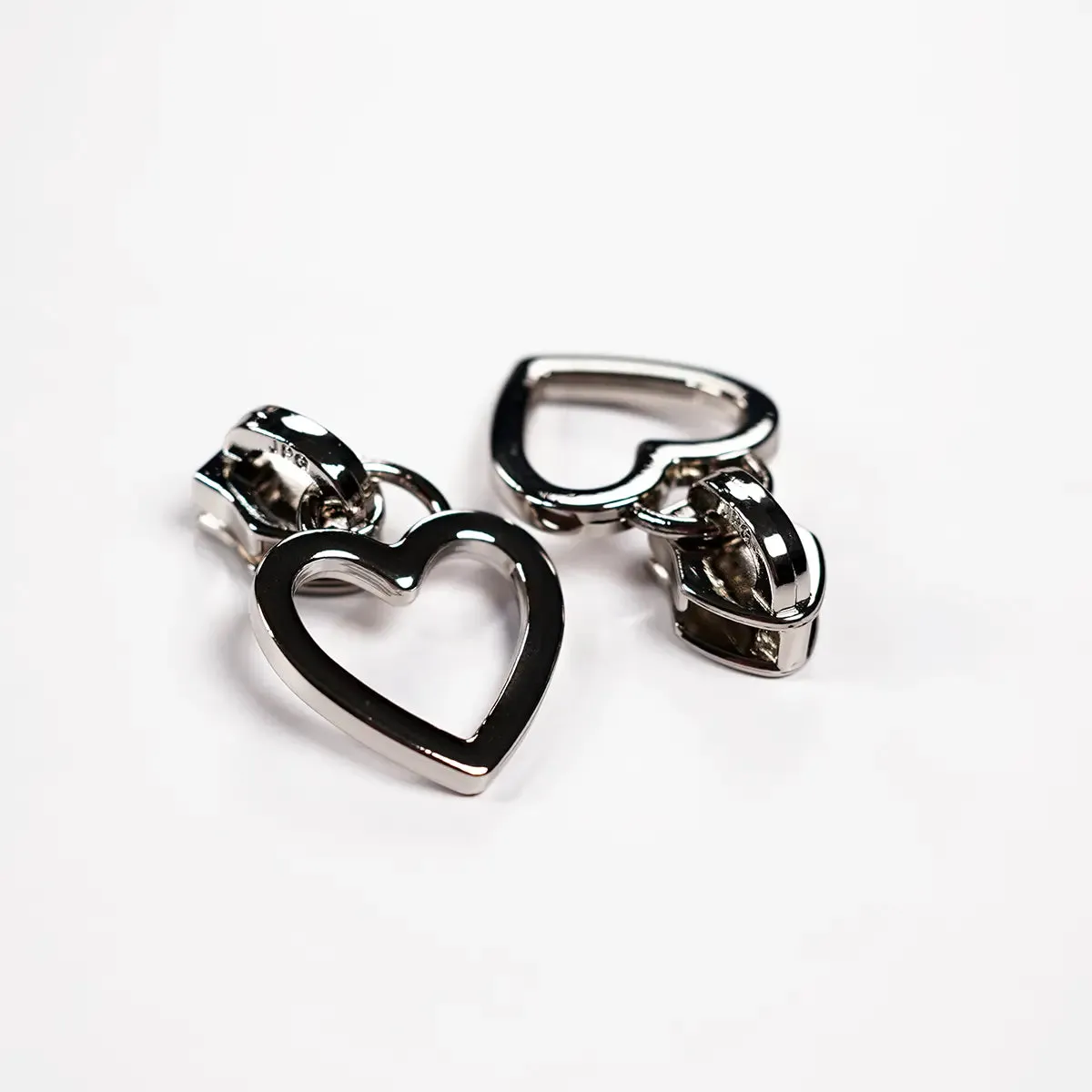 No. 5 Chrome Heart Shaped Zipper Pulls for Nylon Coil Zippers - 2 Pack