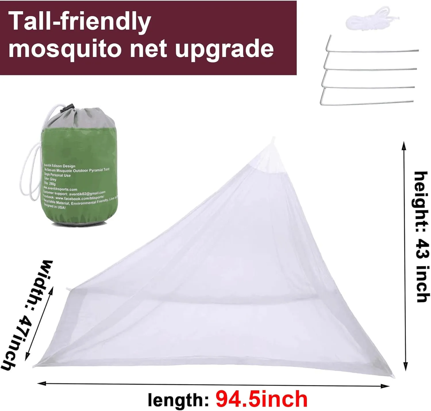 No-See-Ums Camping Mosquito Net Bed Compact and Ultra-Light for Travel，Finest Holes Mesh 2000 Noseeum Netting for Camping and Hiking, Without Sleeping Mat