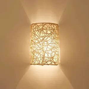 Nordic Style Rattan Wall Lamp - Half Cylinder Shape for Corridors