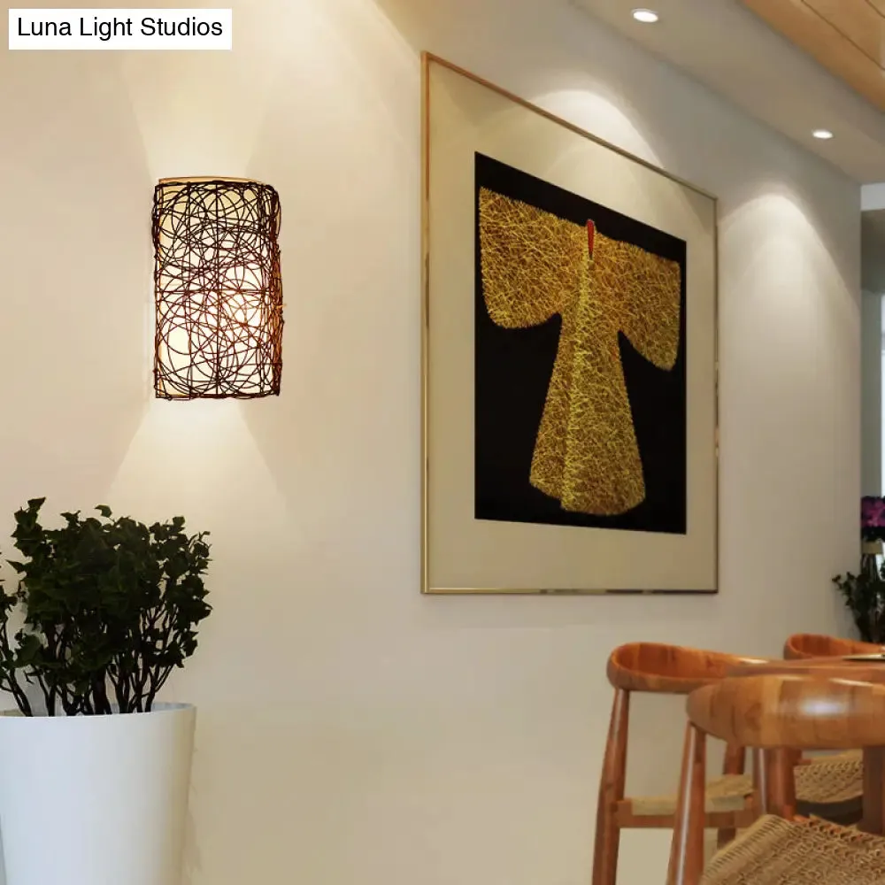 Nordic Style Rattan Wall Lamp - Half Cylinder Shape for Corridors