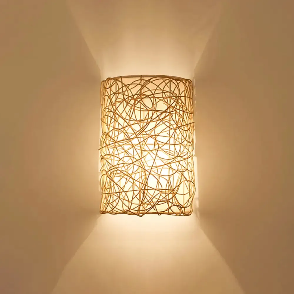 Nordic Style Rattan Wall Lamp - Half Cylinder Shape for Corridors