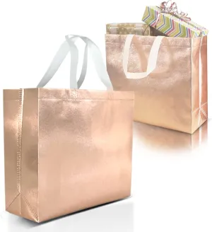 Nush Nush Set of 15 Reusable Rose Gold Gift Bags With Handles - Large Gift Bags For Goodie/Birthday/Bachelorette, Bridesmaids Gift Bags in Bulk, Party Bags, Party Favor Bags – 13Wx5Dx11H